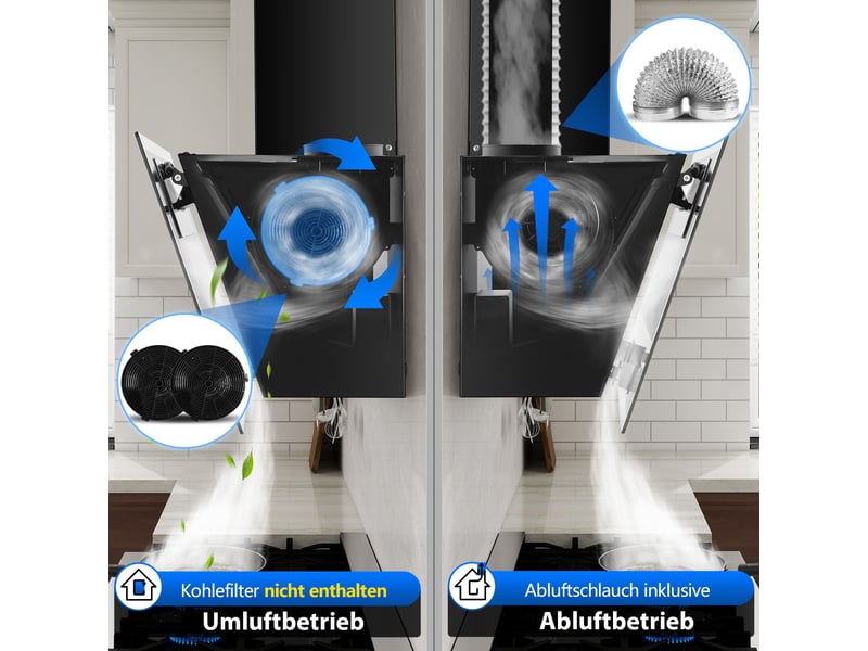 Hotte aspirante 60 cm, hotte de cuisine 400 m³h, évacuation ou recyclage, moteur sans balais, éclairage led, finition noire mate  - Conforama W