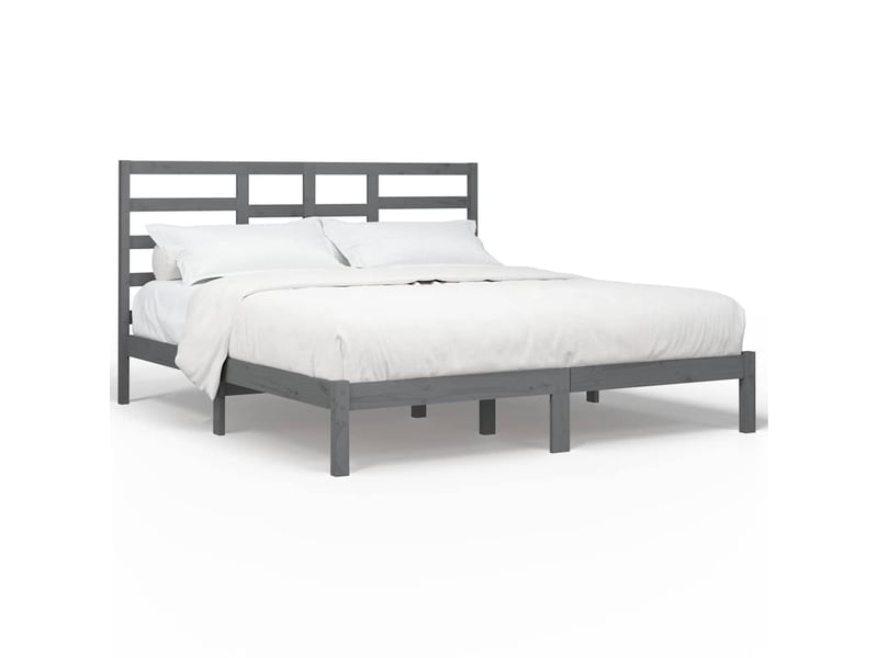 Lit double- lit adulte - cadre de lit sans matelas bois massif gris 200x200 cm - Conforama A