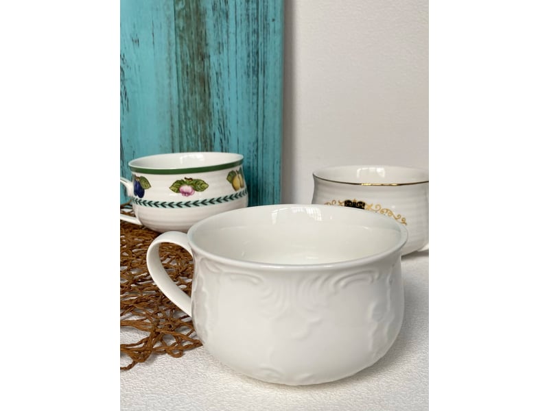 Tasse de petit-déjeuner en céramique, fleurs roses, 14 × 7,8 cm - Conforama C