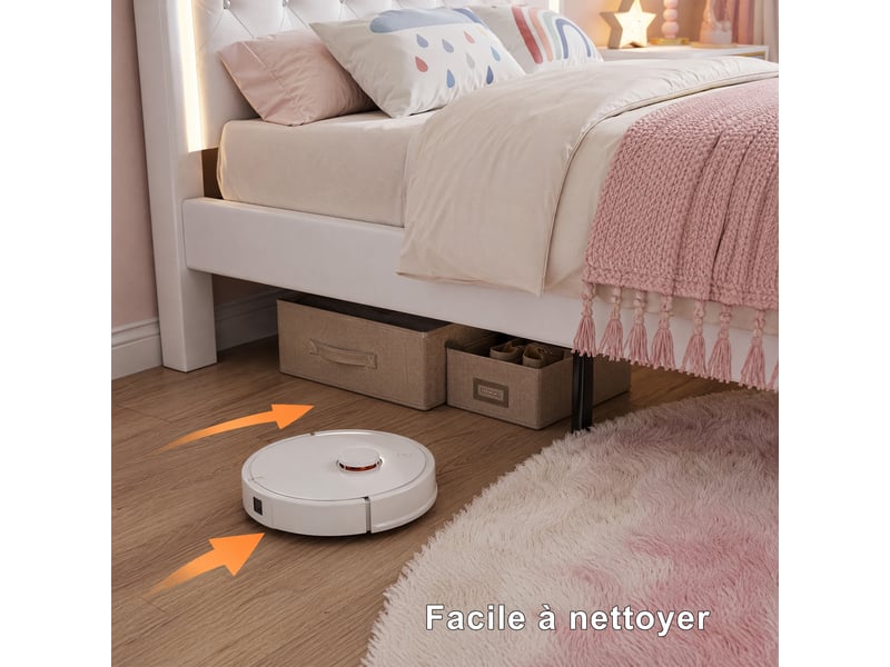 Lit enfant 90 x 200 cm avec tiroirs - cadre de lit avec tête de lit réglable - led - lit simple filles avec sommier - en cuir pu - Conforama D