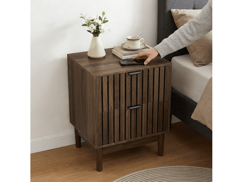  Table de chevet 45x39x56,5 cm à 2 tiroirs décor noyer  - Conforama D