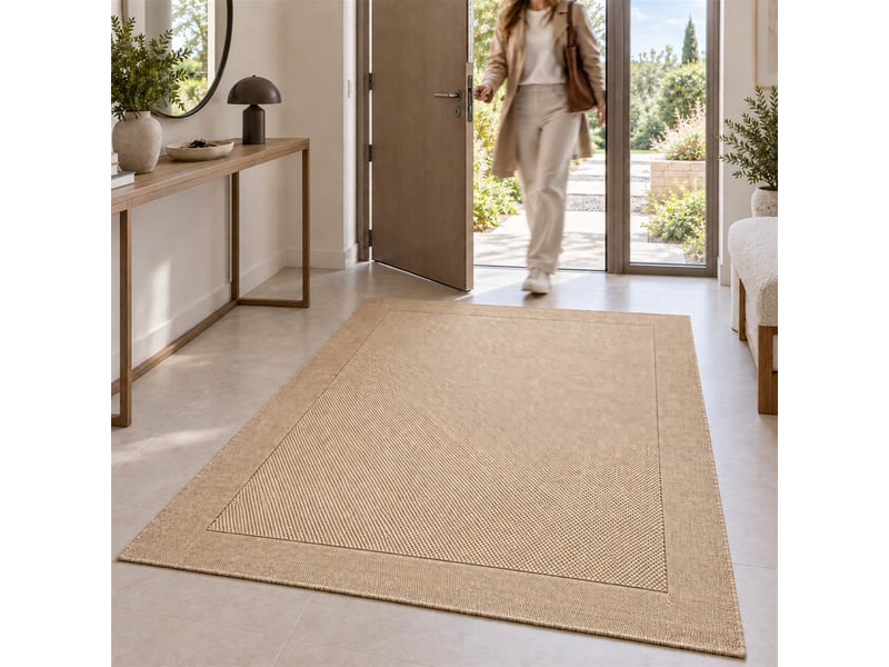  The white stone tapis extérieur avec bordure 160x230 cm beige | pour intérieur et extérieur, résistant aux uv et à l'eau, lavable | tapis en polypropylène tissé à plat effet sisal  - Conforama D