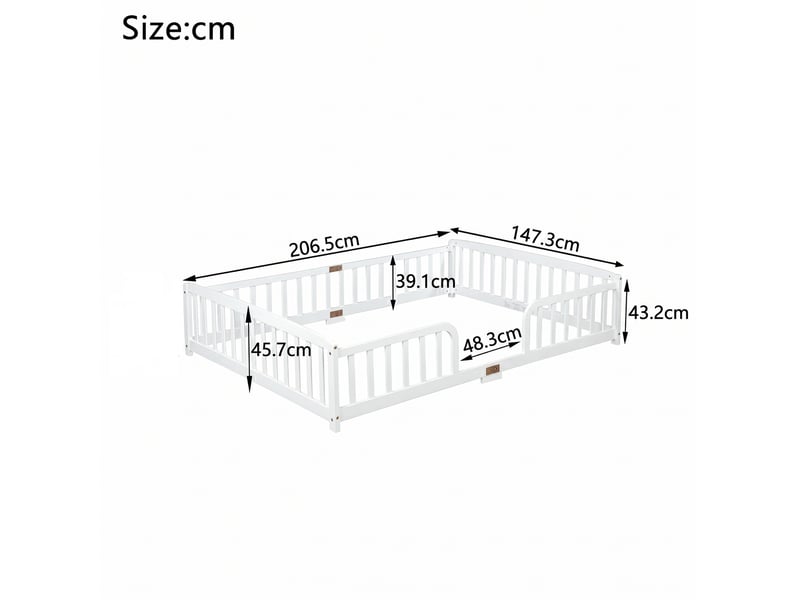  Lit au sol enfant modenvie 140 x 200 cm avec barrières de sécurité ouverture centrale pin et contreplaqué blanc  - Conforama C