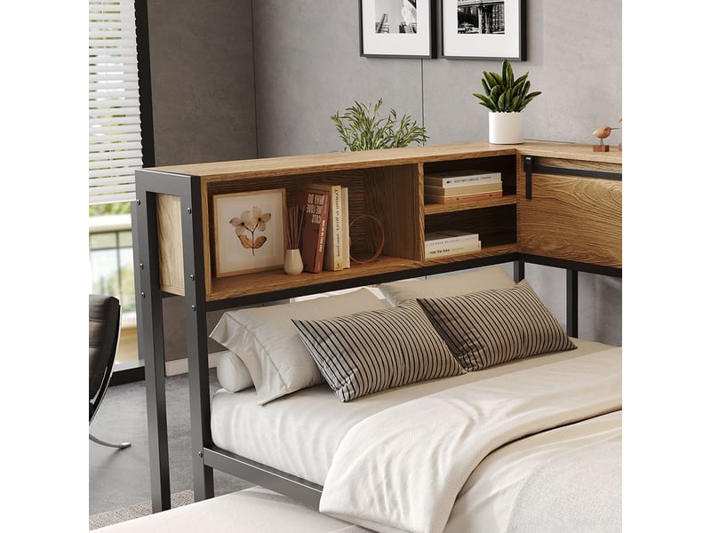  Lit métal 120 x 200 cm noir et naturel avec lit gigogne 90 x 190 cm, rangement et port de charge  - Conforama D