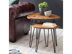 Lot de 2 tables d'appoint 60 et 43 cm en sheesham et métal