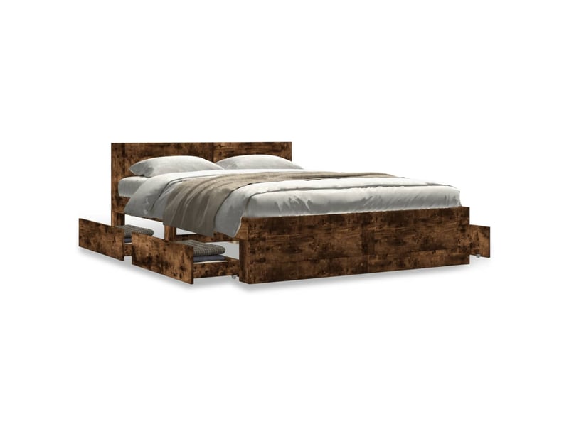  Lit double- lit adulte -  cadre de lit et tête de lit sans matelas chêne fumé 120x190 cm  - Conforama C
