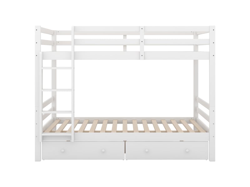 Lit superposé blanc 140x200 cm, tiroirs, rangements et garde-corps hauts - Conforama A
