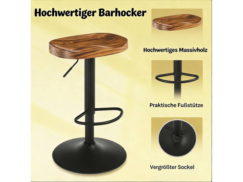  Tabouret de bar pivotant réglable en hauteur marron rustique  - Conforama D