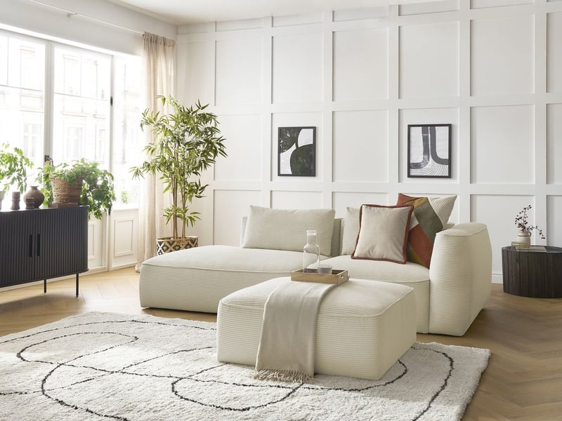  Bobochic canapé droit fixe 3 places leopold velours côtelé avec pouf beige  accoudoir droit LEOPOLD - Conforama B