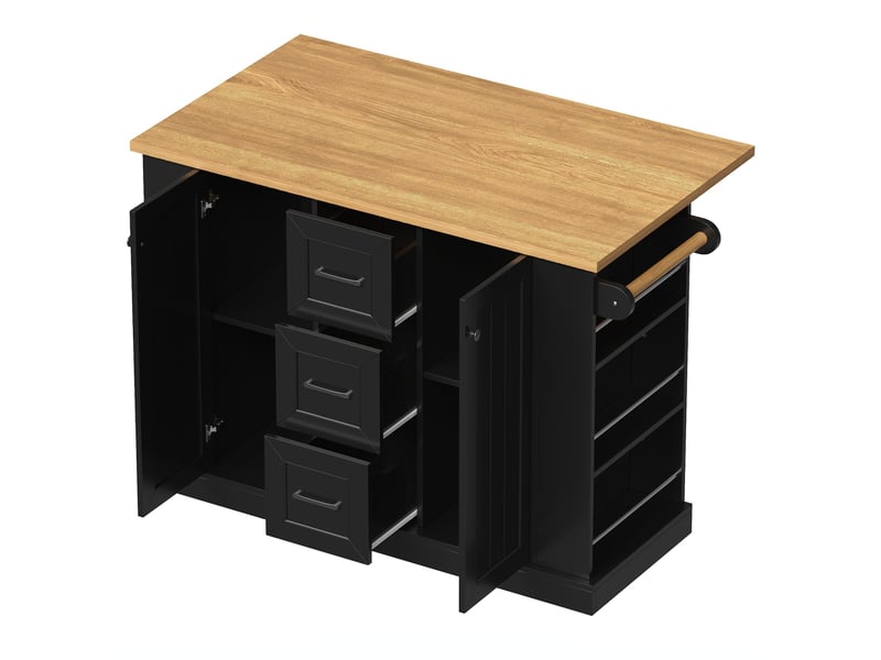 Îlot de cuisine mobile à plateau rabattable 120x70x90 cm en mdf noir  - Conforama R