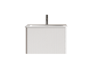 Meuble sous-vasque suspendu avec vasque push-to-open rainuré blanc 61 cm