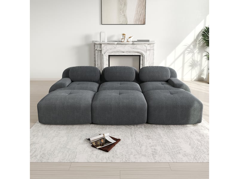 Canapé modulable 3 places en velours côtelé gris, 298 x 178 x 70 cm, sans armature, sans montage, livré compressé, base antidérapante, pour le salon CARDUME ESTIVAL - Conforama B