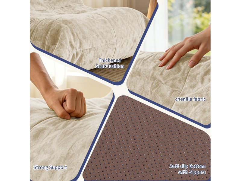  Fauteuil poire modenvie en chenille beige avec mousse haute résilience 90 x 100 x 80 cm  - Conforama D