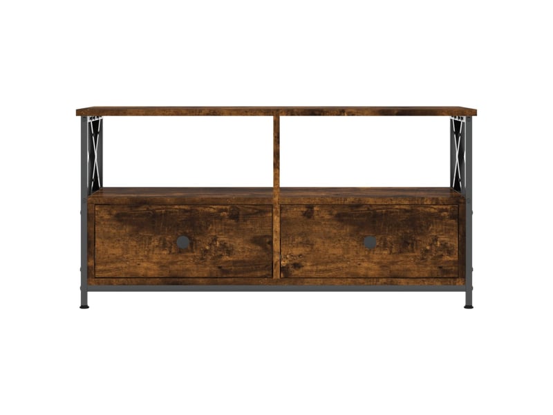  Meuble tv - banc tv - meuble de rangement chêne fumé 90x33x45 cm bois d'ingénierie et fer  - Conforama C