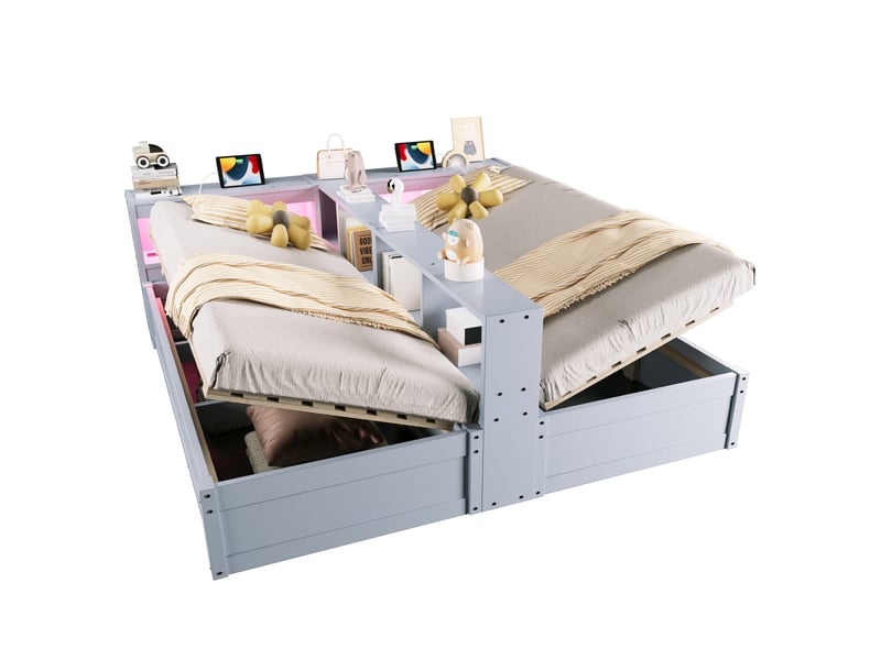  Lit multifonction 90180 x 200 cm gris avec rangements, led et prises intégrées  - Conforama A