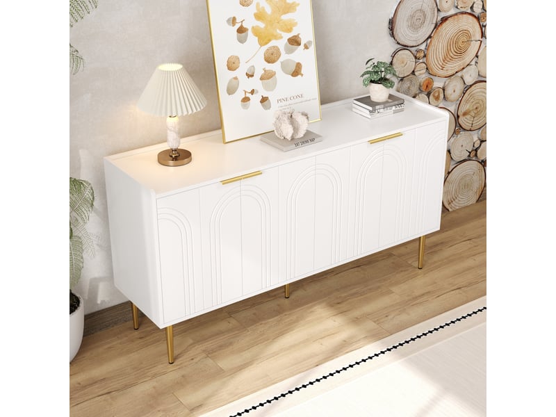 Buffet 140x38x75 cm, grand meuble de rangement pour entrée ou salon, 4 portes avec miroir dépoli et rangements - Conforama B