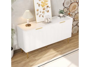 Buffet 140x38x75 cm, grand meuble de rangement pour entrée ou salon, 4 portes avec miroir dépoli et rangements