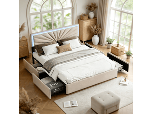 Lit coffre 160x200 cm <strong></strong> <strong></strong> coloris beige