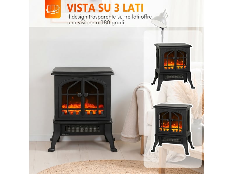  Cheminée électrique noire, flamme 3d sur trois côtés, chauffage 9001800 w pour 30 m²  - Conforama W