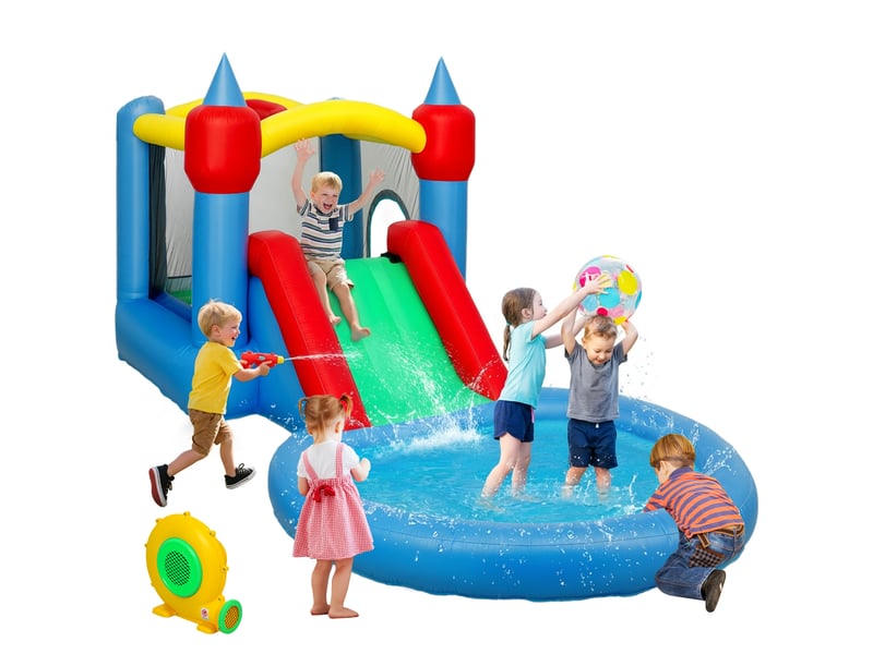  Château gonflable 4 en 1 : trampoline avec toboggan, 415 x 205 x 190 cm, multicolore  - Conforama A