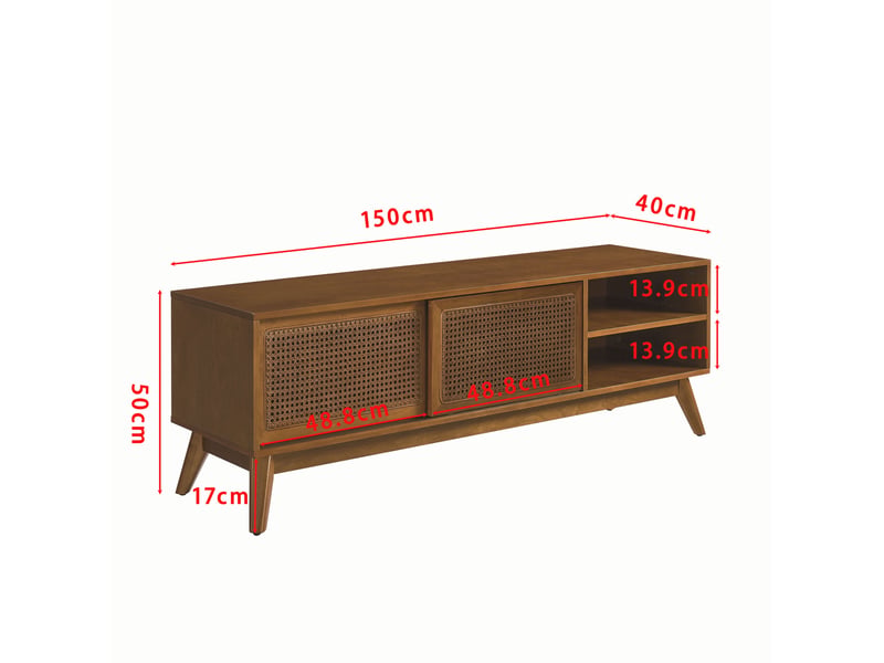  Meuble tv tcqpz 150 x 40 x 50 cm pour tv jusqu'à 65 pouces en bois et mdf coloris bois foncé  - Conforama C