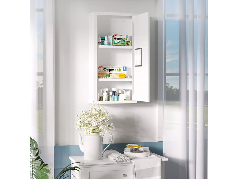  Armoire à pharmacie murale 2 étagères 3 niveaux avec porte aimantée métal 30 x 12 x 60 cm blanc  - Conforama C