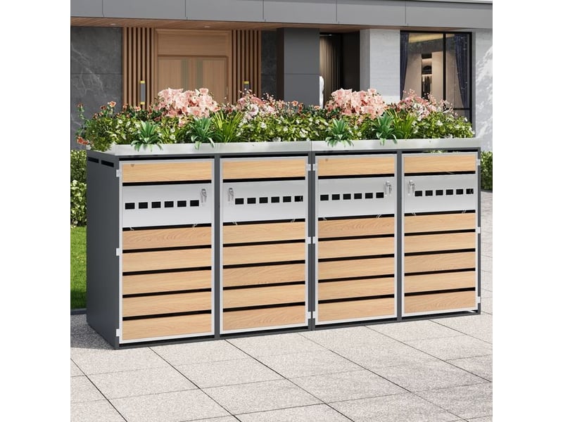  Boîte à ordures modulaire - quatre compartiments - jardinière intégrée - ventilation perforée - acier galvanisé bicolore - Conforama B