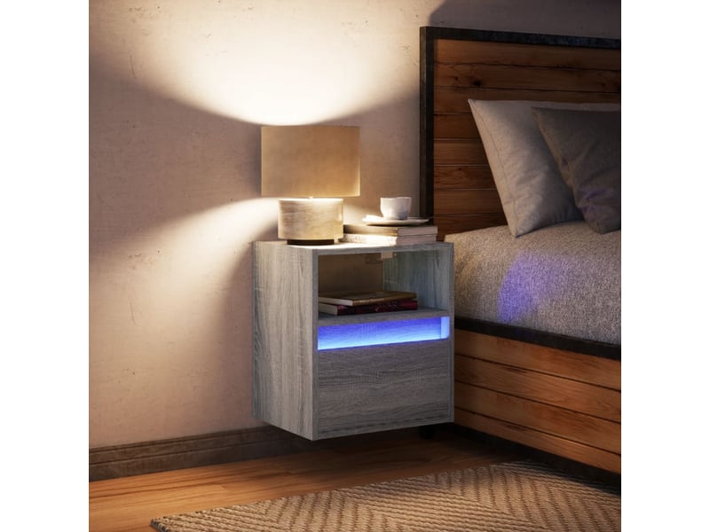 Table de chevet - cabinet de chevet - table de nuit murale avec lumières led sonoma gris - Conforama C