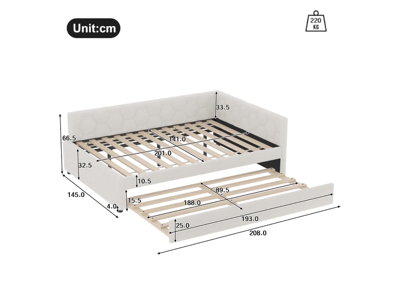  Lit banquette 140x200 canapé lit velours blanc avec lit gigogne, ports usbtype-c et lampe de chevet  - Conforama C