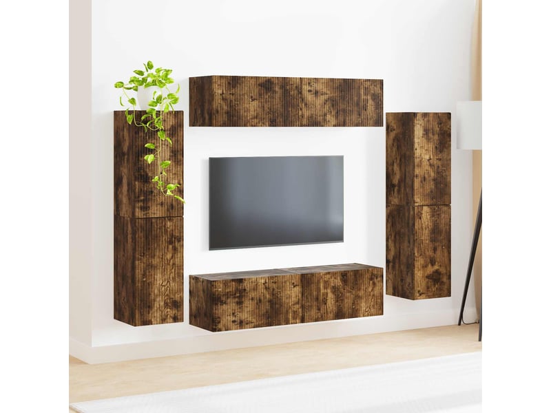  Ensemble meuble tv - banc tv - meuble de rangement 8 pcs chêne fumé bois d'ingénierie  - Conforama D