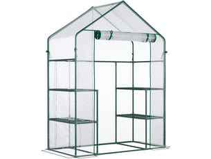 Serre de jardin accessible 142x73x195 cm – transparente – 6 étagères, acier et ancrage renforcé