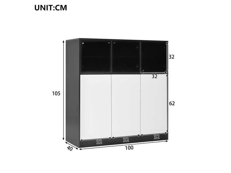 Buffet de cuisine noir et blanc 6 portes avec éclairage led 100 cm - Conforama C