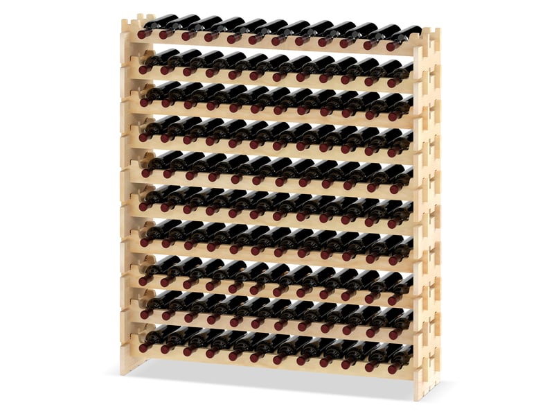 Range bouteille pour bouteilles, 120 x 29 x 128 cm, casier à bouteilles de vin avec étagères, porte bouteille en pin massif, grand espace superposable - Conforama B
