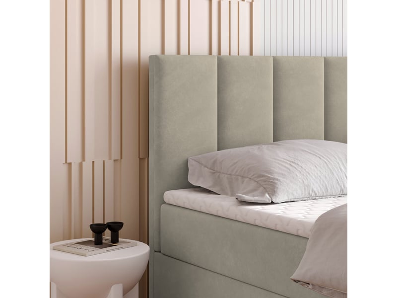 Boxspring meril 200x200 cm, lit complet avec matelas, beige - Conforama D
