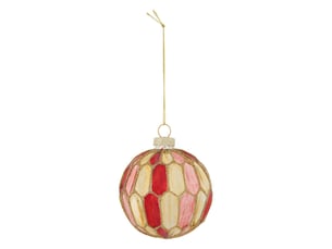 Boule de noël en verre motif hexagonal or et rose d. 80 mm