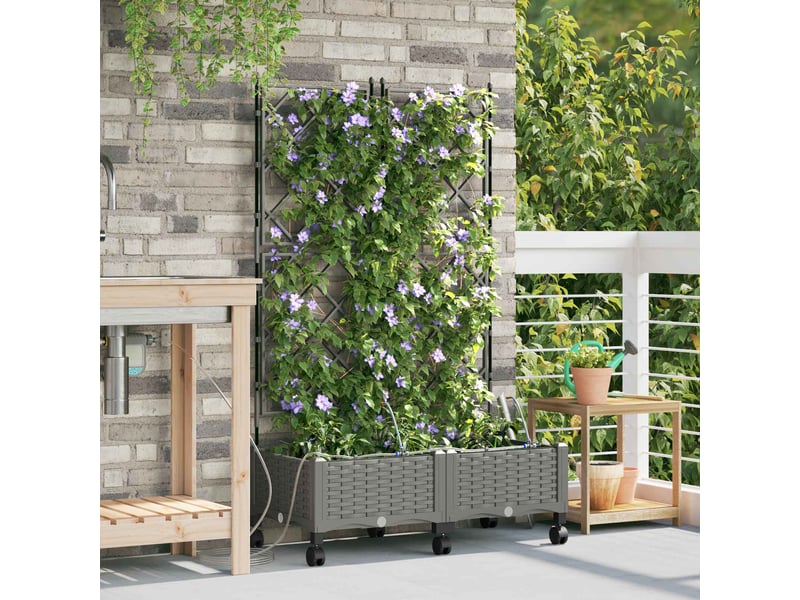  Jardinière - porte-plante de jardin avec irrigation et roues 2 pcs gris clair  - Conforama B