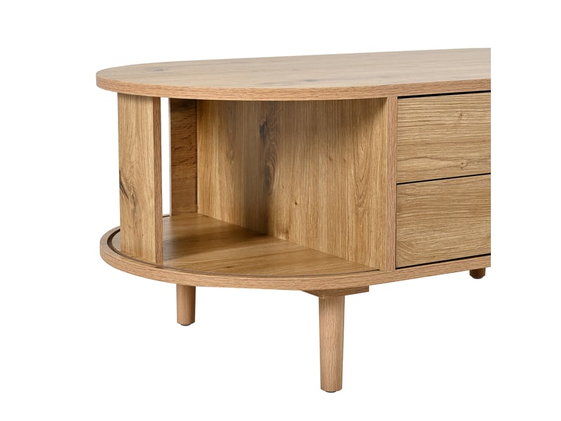  Table basse ovale en mdf avec portes coulissantes à lattes verticales et 2 tiroirs  - Conforama D