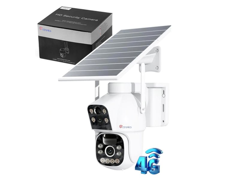 Systeme de camera de securite solaire double objectif 20w pir 20000mah 4g vision nocturne couleur 25m - Conforama A