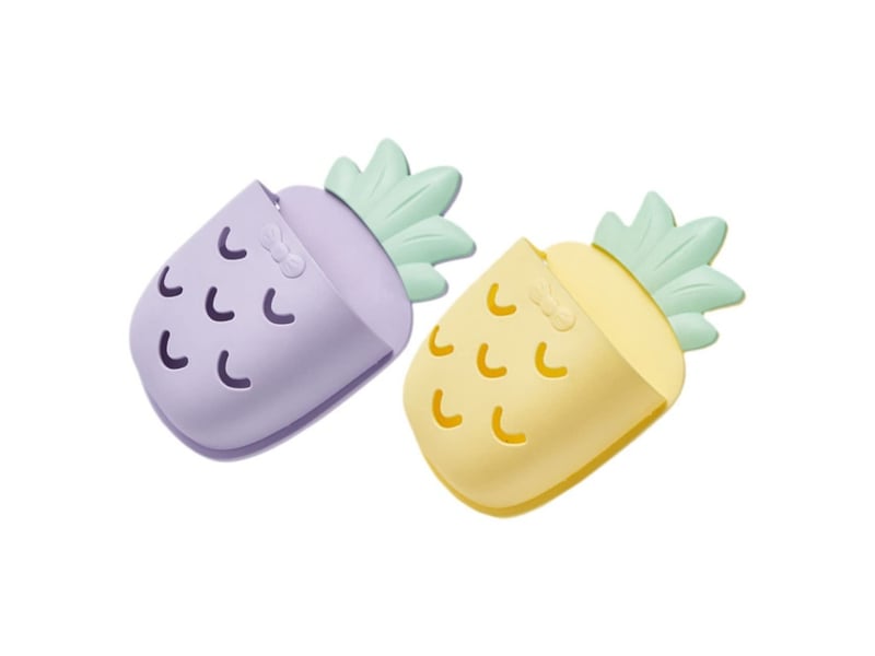 Lot de 2 range-muraux salle de bain sans perçage ananas violet et jaune, organiseur cosmétiques et porte-brosse à dents - Conforama A