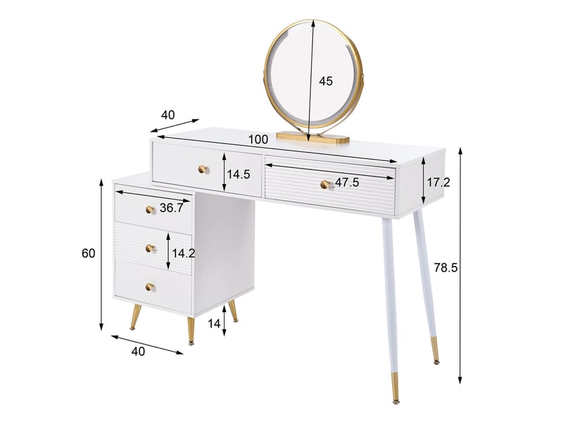  Coiffeuse avec miroir led tactile, tiroirs et caisson latéral modulable pour chambre, blanche, 100 × 40 × 78 cm  - Conforama E