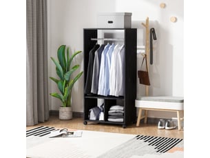 Armoire penderie étagère 2 niches penderie 4 roulettes pivotantes dim. 60l x 40l x 128h cm coloris noir