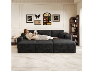 Canapé d'angle compressé droit fixe MODENUIT   5 places Velours côtelé Noir