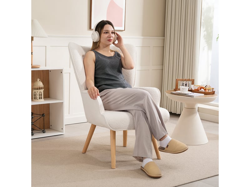  Fauteuil de salon capitonné en tissu bouclette beige 71x74x96 cm  - Conforama B