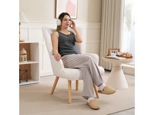 Fauteuil de salon capitonné en tissu bouclette beige 71x74x96 cm
