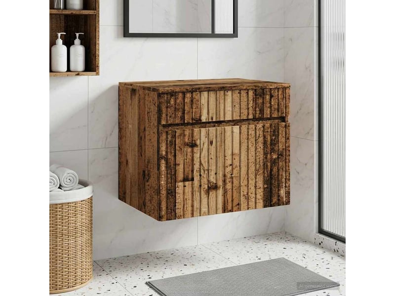  Cabinet salle de bain mural, meuble de rangement bois ancien 59x44.5x50 cm  - Conforama B