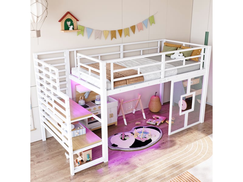  Lit mezzanine 90x200 cm coloris blanc led métal lit enfant blanc - Conforama D