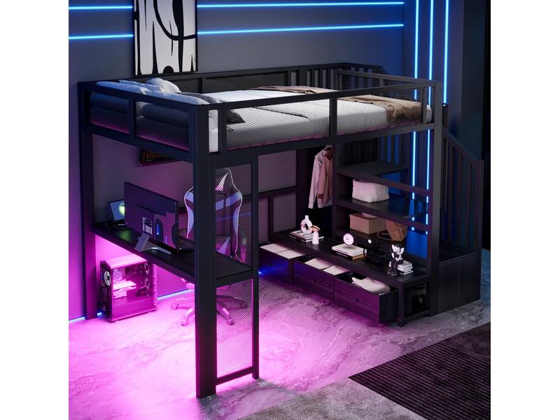 Lit mezzanine enfant 140x200 avec bureau et rangement evryae  - Conforama D