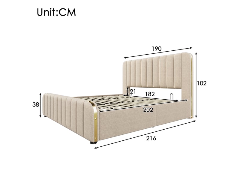  Lit adulte,180x200 cm,avec rangement hydraulique et usb,lin,beige  - Conforama C