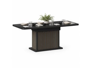 Table de salle à manger extensible 120 à 160 x 80 cm noire en mdf et métal, rangement intégré, relief vertical