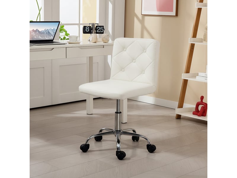  Chaise de bureau réglable avec revêtement capitonné, similicuir, mousse et structure en acier, 44 x 50 x 78-88 cm, blanche  - Conforama D